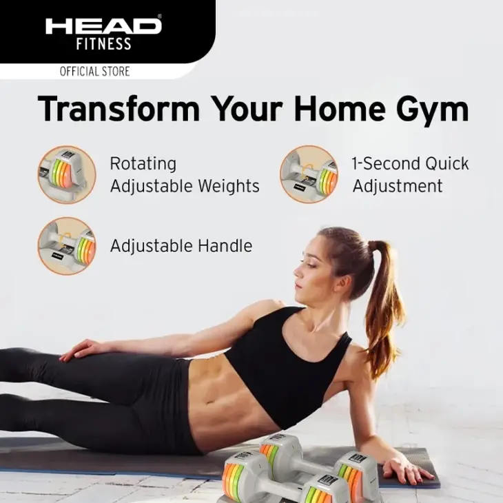 Head Fitness White Adjustable Dumbbell - Image 3