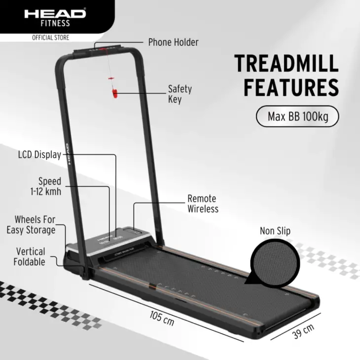 Head Fitness Treadmill Elektrik Running Pad 2 in 1 - Black - Image 2